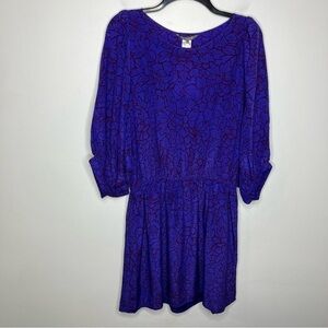 Pippa 100% silk dress batwing sleeves purple floral leaf‎ pattern new size 12
